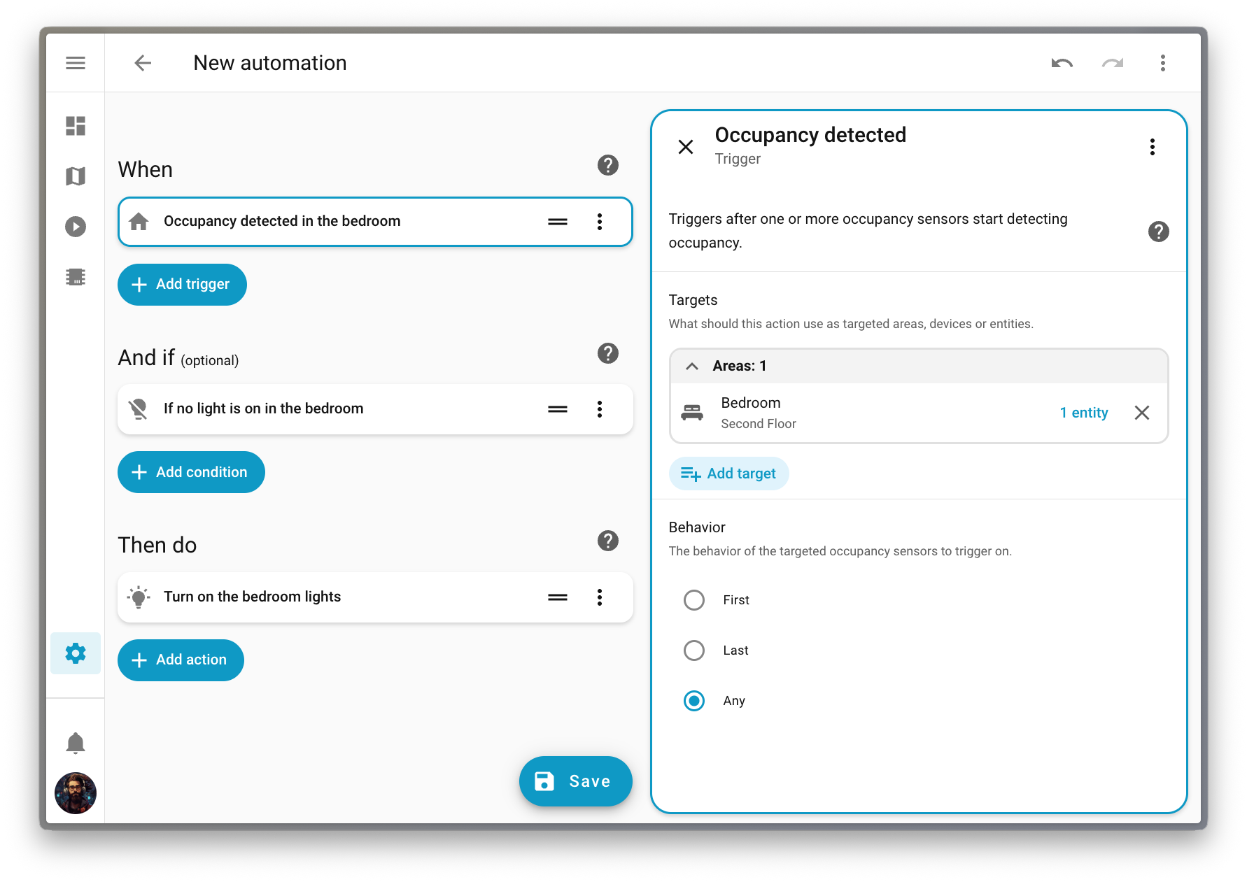 Capture d'écran montrant les nouveaux déclencheurs et conditions spécifiques à un objectif dans l'éditeur d'automatisation.